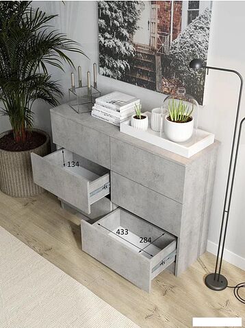 Комод Горизонт Нео 1050 6 ящиков (бетон)