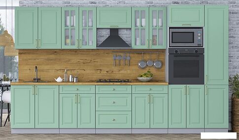 Готовая кухня Интерлиния Мила Шато 3.6В (мята/мята/дуб бунратти)