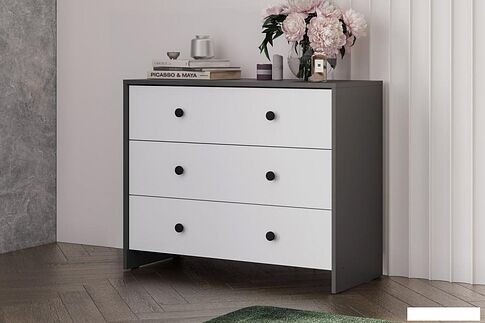 Комод Mio Tesoro Дольче 3 ящика (графит/белый)