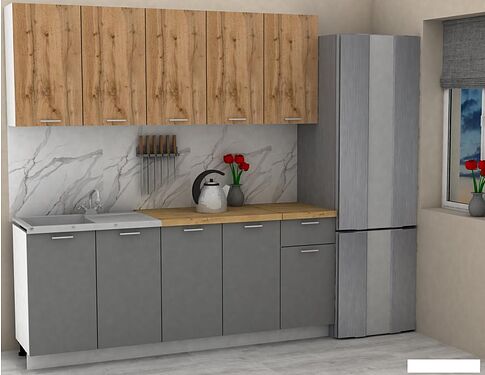 Готовая кухня ЭлиГард Lion 2.0 (дуб натуральный/дымчатый алмаз/дуб бунратти)