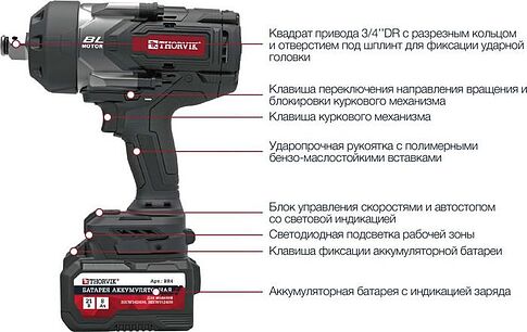 Гайковерт Thorvik BBIW342400 (с 2-мя АКБ, кейс)