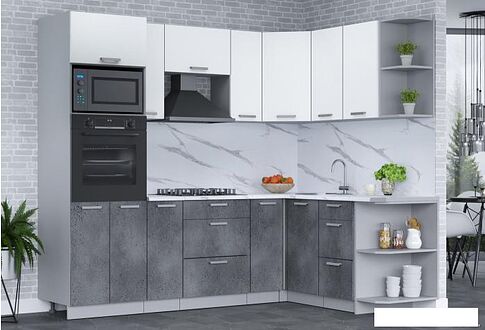 Готовая кухня Интерлиния Мила Лайт 1.68x2.4 правая (белый платинум/бетон портленд/белый гранит)