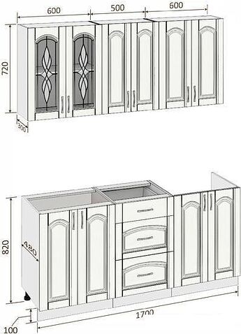 Готовая кухня Кортекс-мебель Корнелия Ретро 1.7м без столешницы (венге светлый/венге)