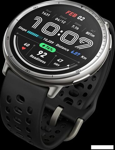 Умные часы Amazfit Active 2 (серебристый, с черным силиконовым ремешком)