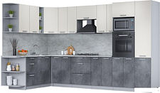 Готовая кухня Интерлиния Мила Лайт 1.88x3.4 левая (персидский жемчуг/бетон портленд/серый каспий)