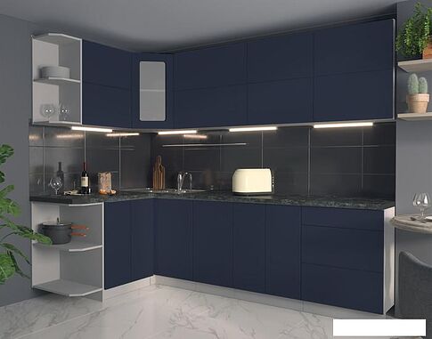 Готовая кухня Интерлиния Мила Матте 1.5x2.6 А левая (индиго/индиго глянец/кастилло темный)