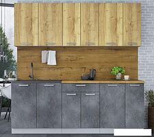 Готовая кухня Интерлиния Мила Лайт 2.1 (дуб золотой/бетон портленд/дуб бунратти)