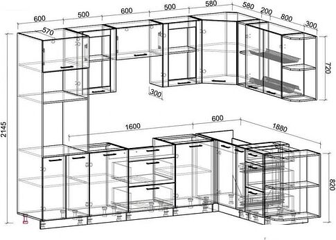 Готовая кухня Интерлиния Мила 1.88x2.8 правая без столешницы (дуб белый/дуб серый)