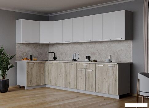 Готовая кухня Интерлиния Мила Лайт 1.2x3.0 (белый платинум/дуб серый/малага)