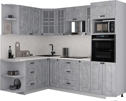 Готовая кухня Интерлиния Мила Деко 1.68x2.4 LV (керамика/керамика/опал светлый)