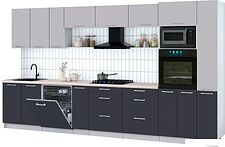 Готовая кухня Интерлиния Мила Gloss 3.8-ПМ1 (пепел/грей/травертин серый)