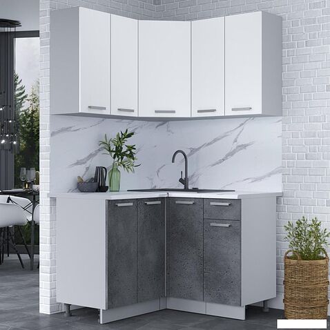 Готовая кухня Интерлиния Мила Лайт 1.2x1.2 (белый платинум/бетон портленд/белый гранит)