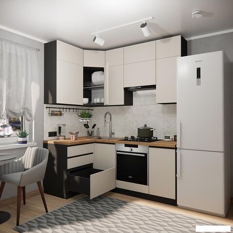 Готовая кухня ВерсоМебель Эко Премиум 1.2x2.0 левая (кашемир/ст. дуб вотан)