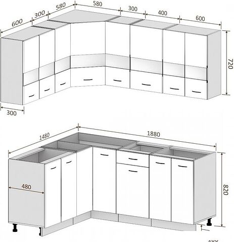 Угловая кухня Кортекс-мебель Корнелия Экстра 1.5x1.9 без столешницы (венге светлый/венге)
