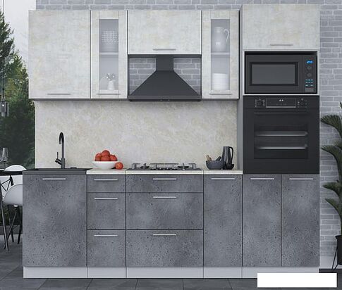 Готовая кухня Интерлиния Мила 2.3 ВТ (бетон лайт/бетон портленд/опал светлый)