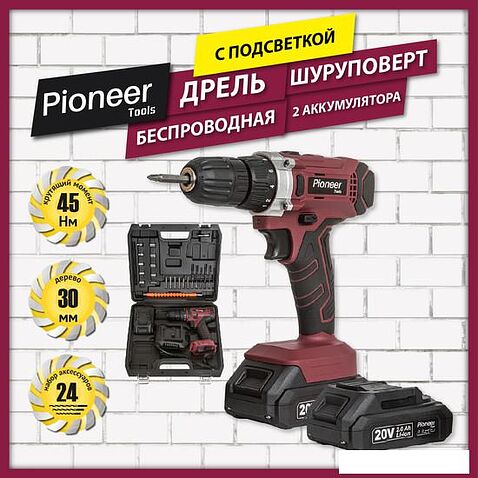 Дрель-шуруповерт Pioneer CD-M2012C-USP (с 2-мя АКБ, кейс, оснастка)