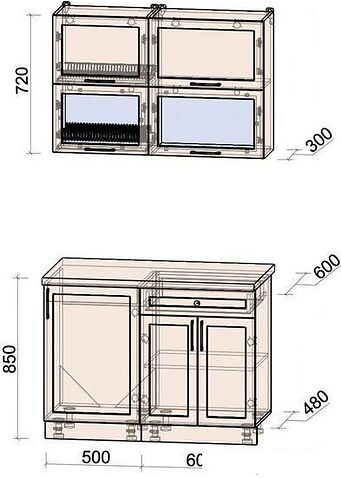Готовая кухня Интерлиния Тренд 1.1Б (океан/океан/дуб бунратти)