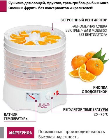 Сушилка для овощей и фруктов Мастерица EFD-0602VM (6 прозрачных поддонов + 2 белых поддона + поддон для пастилы)