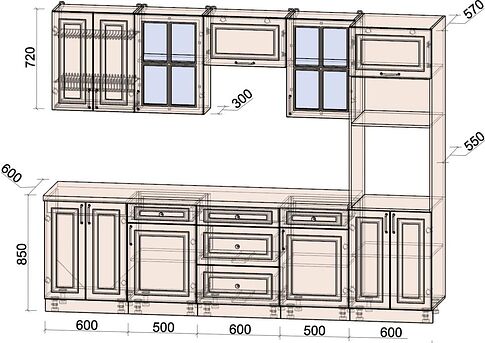 Готовая кухня Интерлиния Мила Шато 2.8В (белый/керамика/опал светлый)