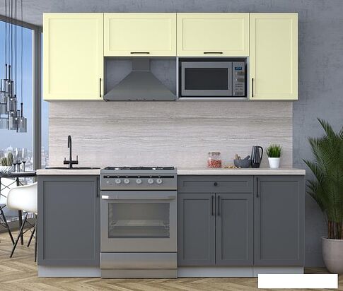 Готовая кухня Интерлиния Тренд 2.1В (пепел/слоновая кость/травертин серый)