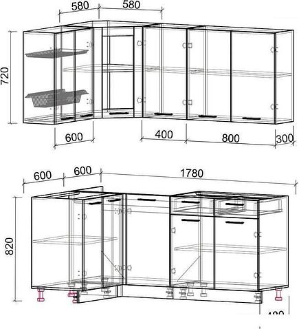 Готовая кухня Интерлиния Мила 12x18 без столешницы (серебристый/антрацит)