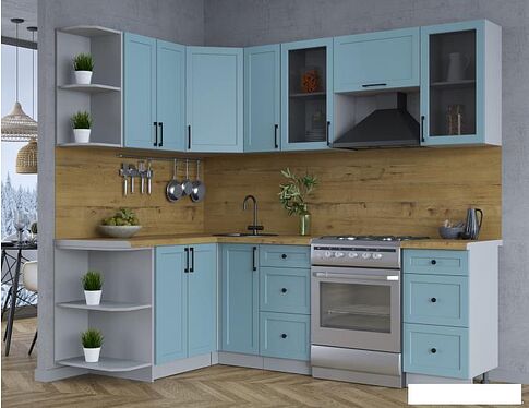 Готовая кухня Интерлиния Тренд 1.5x2.3 левая (океан/океан/дуб бунратти)