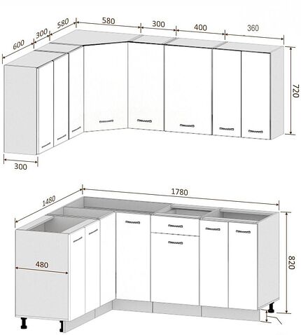 Готовая кухня Кортекс-мебель Корнелия Лира 1.5x1.8 Без столешницы (капучино/оникс)