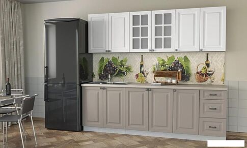 Кухня Интерлиния Мила Деко 2.4 А (белый/луна/травертин серый)