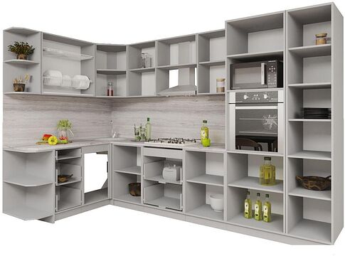 Готовая кухня Интерлиния Мила Gloss 1.68x3.2 левая (пепел софт/керамика/травертин серый)