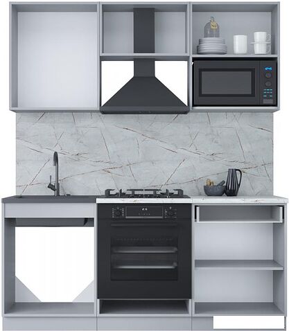 Готовая кухня Интерлиния Мила Лайт 1.8 ВТ (белый платинум/бетон портленд/белый гранит)