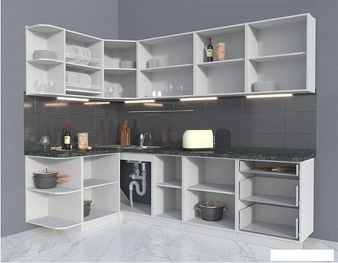 Готовая кухня Интерлиния Мила Матте 1.5x2.6 А правая (белый-белый-кастилло тёмный)