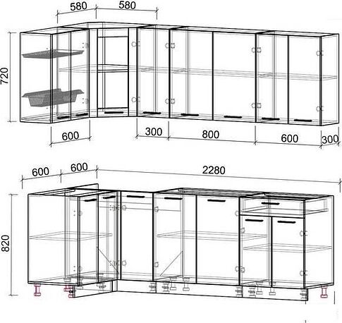 Готовая кухня Интерлиния Мила 12x23 без столешницы (белый платинум)