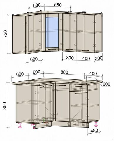 Готовая кухня Интерлиния Мила 12x13 (белый платинум/белый платинум глянец/дуб бунратти)