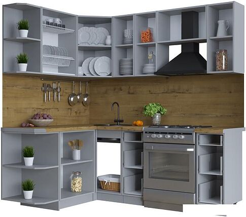 Готовая кухня Интерлиния Тренд 1.5x2.1 левая (мята/белый/бискайская сосна)