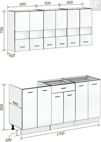 Кухня Кортекс-мебель Корнелия Экстра 1.7 без столешницы (белый/береза)