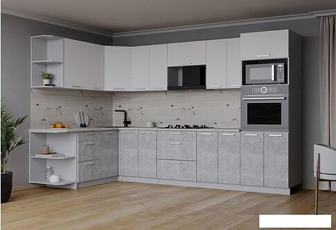 Готовая кухня Интерлиния Мила Лайт 1.68x3.0 левая (белый платинум/бетон/бискайская сосна)