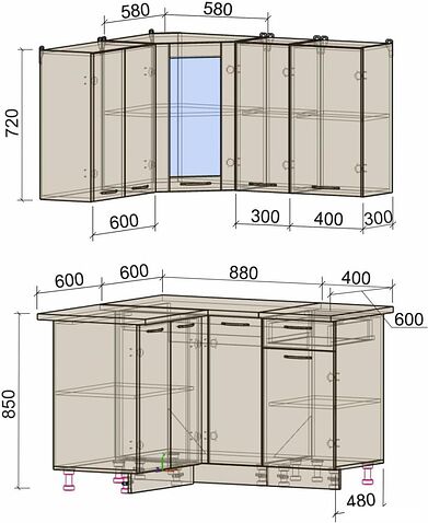 Готовая кухня Интерлиния Мила 12x13 (серебро/антрацит)