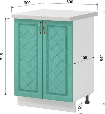 Шкаф напольный Mio Tesoro Модена ШН 600 со столешницей (белый/дуб бирюзовый/антарес)