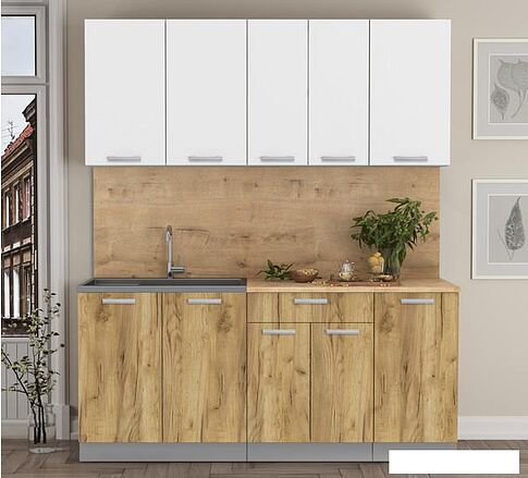 Готовая кухня Интерлиния Мила Лайт 1.8 (белый платинум/дуб золотой/дуб бунратти)