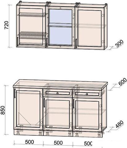 Готовая кухня Интерлиния Тренд 1.5А (мята/мята/дуб бунратти)