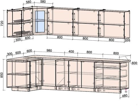 Угловая кухня Интерлиния Мила Матте 1.5x3.0 А левая (белый/луна/опал светлый)