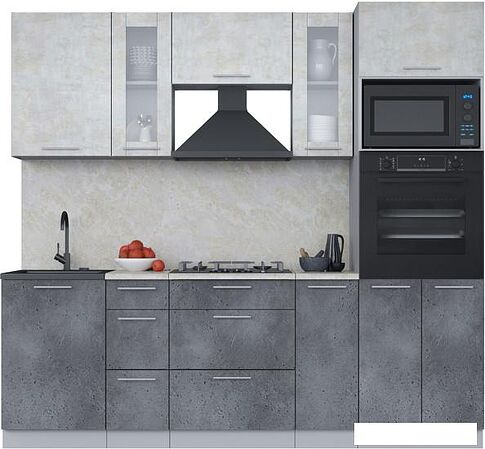 Готовая кухня Интерлиния Мила 2.3 ВТ (бетон лайт/бетон портленд/опал светлый)