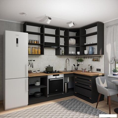 Готовая кухня ВерсоМебель Эко Премиум 1.4x2.2 правая (кашемир/ст. дуб вотан)