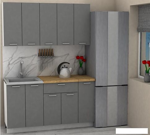 Готовая кухня ЭлиГард Lion 1.5 (дымчатый алмаз/дуб бунратти)