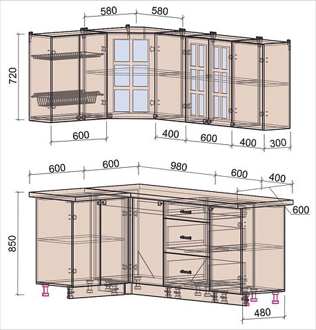 Готовая кухня Интерлиния Мила Деко 1.2x2.0 (керамика/белый/опал светлый)