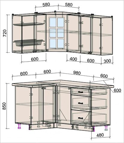 Угловая кухня Интерлиния Мила Деко 1.2x1.6 (белый/кастилло темный)