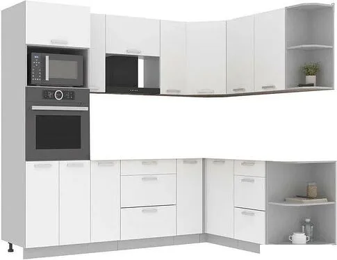 Готовая кухня Интерлиния Мила Лайт 1.68x2.4 правая без столешницы (белый платинум)