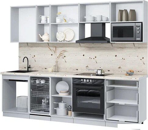 Готовая кухня Интерлиния Мила Лайт 2.7-ПМ4 (персидский жемчуг/персидский жемчуг/серый каспий)