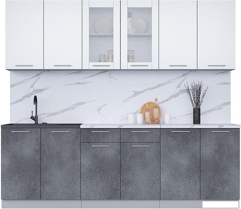 Готовая кухня Интерлиния Мила 24 (белый платинум/бетон портленд/белый гранит)