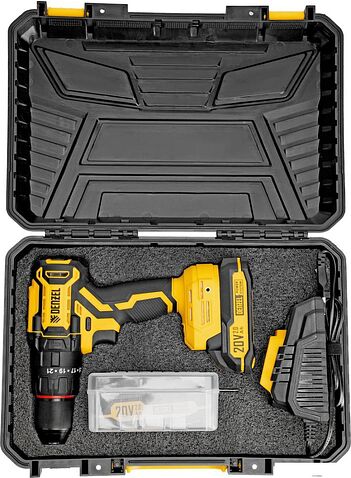 Ударная дрель-шуруповерт Denzel CIDH-BL-20 (с 2-мя АКБ, кейс)